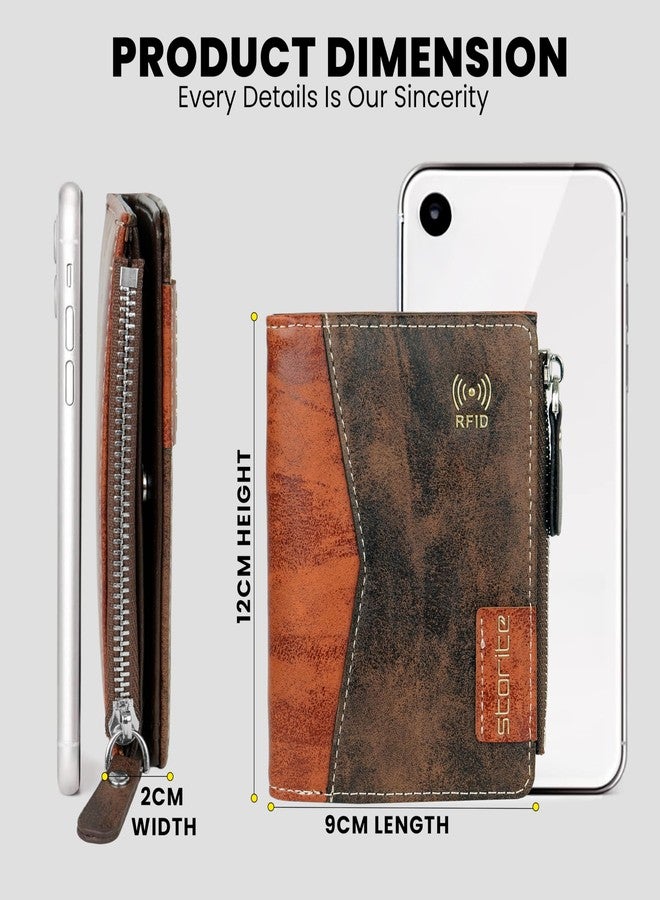 Storite RFID Blocking Men’s Bifold Zipper Wallet - Slim PU Leather Wallet with Card Slots, ID Window & Coin Pocket (Coffee, 12 x 9 x 2 cm) - Image 2